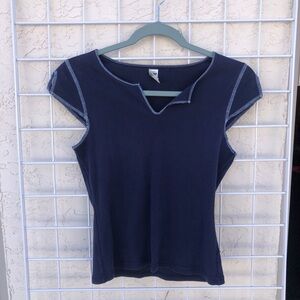 Blue Vintage Tee With White Stitching